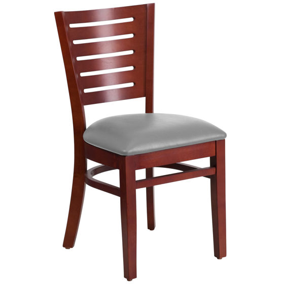 Darby Series Slat Back Mahogany Wood Restaurant Chair - Custom Upholstered Seat XU-DG-W0108-MAH-UNP-GG