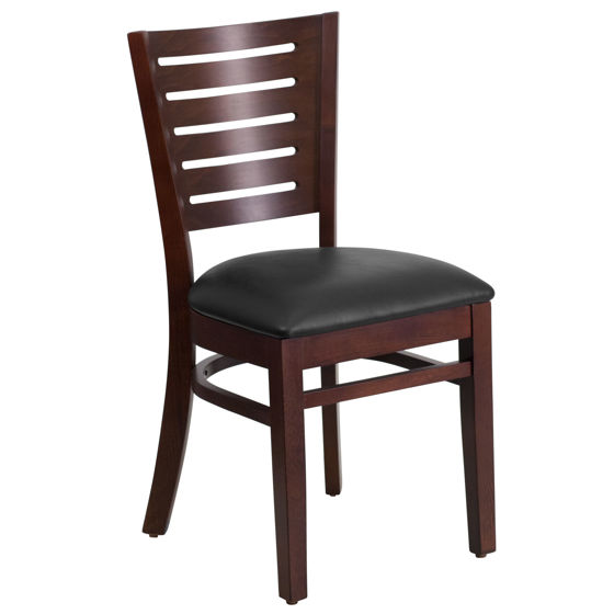 Darby Series Slat Back Walnut Wood Restaurant Chair - Black Vinyl Seat XU-DG-W0108-WAL-BLKV-GG