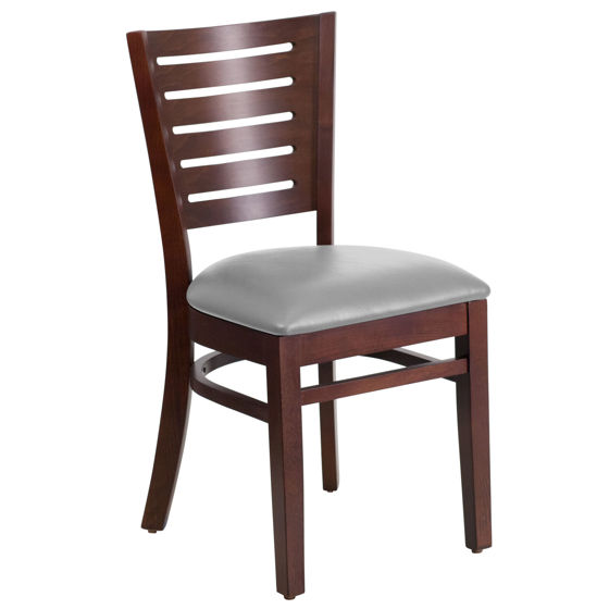 Darby Series Slat Back Walnut Wood Restaurant Chair - Custom Upholstered Seat XU-DG-W0108-WAL-UNP-GG