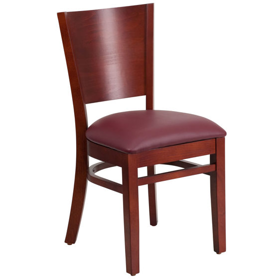 Lacey Series Solid Back Mahogany Wood Restaurant Chair - Burgundy Vinyl Seat XU-DG-W0094B-MAH-BURV-GG