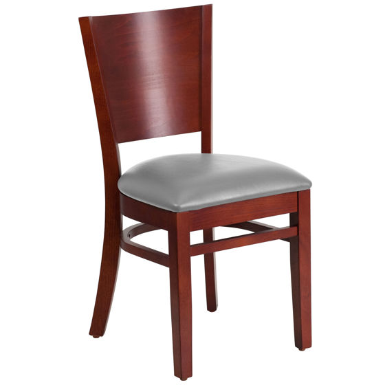 Lacey Series Solid Back Mahogany Wood Restaurant Chair - Custom Upholstered Seat XU-DG-W0094B-MAH-UNP-GG