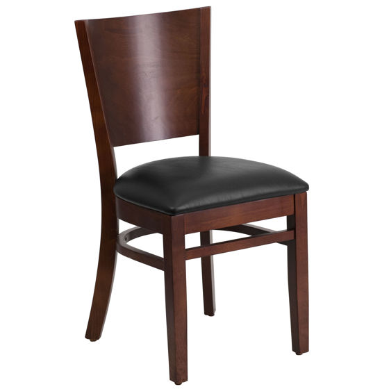 Lacey Series Solid Back Walnut Wood Restaurant Chair - Black Vinyl Seat XU-DG-W0094B-WAL-BLKV-GG