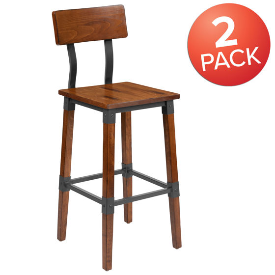 2 Pack Rustic Antique Walnut Industrial Wood Dining Barstool 2-XU-DG-W0236B-GG