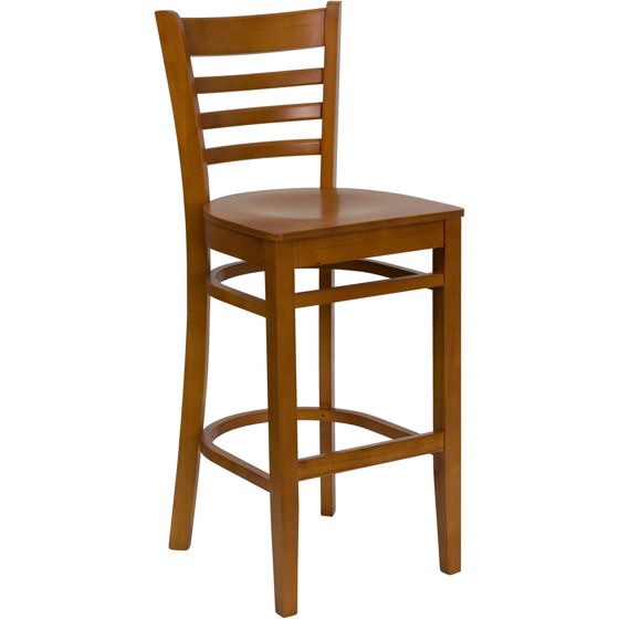 HERCULES Series Ladder Back Cherry Wood Restaurant Barstool XU-DGW0005BARLAD-CHY-GG