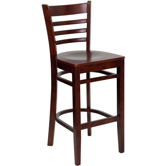 HERCULES Series Ladder Back Mahogany Wood Restaurant Barstool XU-DGW0005BARLAD-MAH-GG