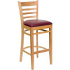 HERCULES Series Ladder Back Natural Wood Restaurant Barstool - Burgundy Vinyl Seat XU-DGW0005BARLAD-NAT-BURV-GG