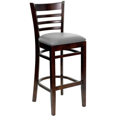 HERCULES Series Ladder Back Walnut Wood Restaurant Barstool - Custom Upholstered Seat XU-DGW0005BARLAD-WAL-UNP-GG