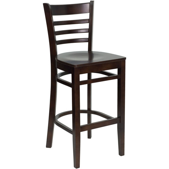 HERCULES Series Ladder Back Walnut Wood Restaurant Barstool XU-DGW0005BARLAD-WAL-GG