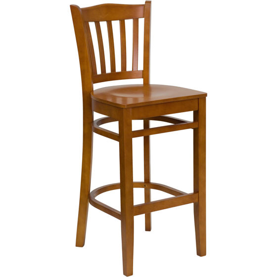 HERCULES Series Vertical Slat Back Cherry Wood Restaurant Barstool XU-DGW0008BARVRT-CHY-GG