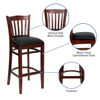 HERCULES Series Vertical Slat Back Mahogany Wood Restaurant Barstool - Black Vinyl Seat XU-DGW0008BARVRT-MAH-BLKV-GG