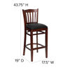 HERCULES Series Vertical Slat Back Mahogany Wood Restaurant Barstool - Black Vinyl Seat XU-DGW0008BARVRT-MAH-BLKV-GG