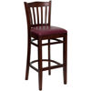 HERCULES Series Vertical Slat Back Mahogany Wood Restaurant Barstool - Burgundy Vinyl Seat XU-DGW0008BARVRT-MAH-BURV-GG