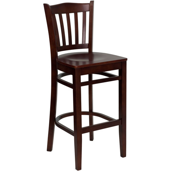 HERCULES Series Vertical Slat Back Mahogany Wood Restaurant Barstool XU-DGW0008BARVRT-MAH-GG