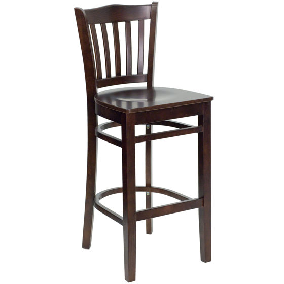 HERCULES Series Vertical Slat Back Walnut Wood Restaurant Barstool XU-DGW0008BARVRT-WAL-GG