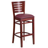 Darby Series Slat Back Mahogany Wood Restaurant Barstool - Burgundy Vinyl Seat XU-DG-W0108BBAR-MAH-BURV-GG