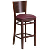 Lacey Series Solid Back Walnut Wood Restaurant Barstool - Burgundy Vinyl Seat XU-DG-W0094BAR-WAL-BURV-GG