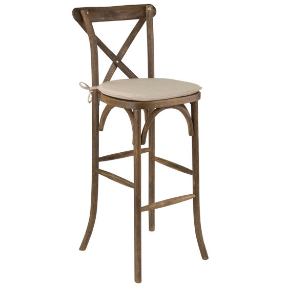 HERCULES Series Dark Antique Wood Cross Back Barstool with Cushion XA-X-BAR-GO-BC-GG