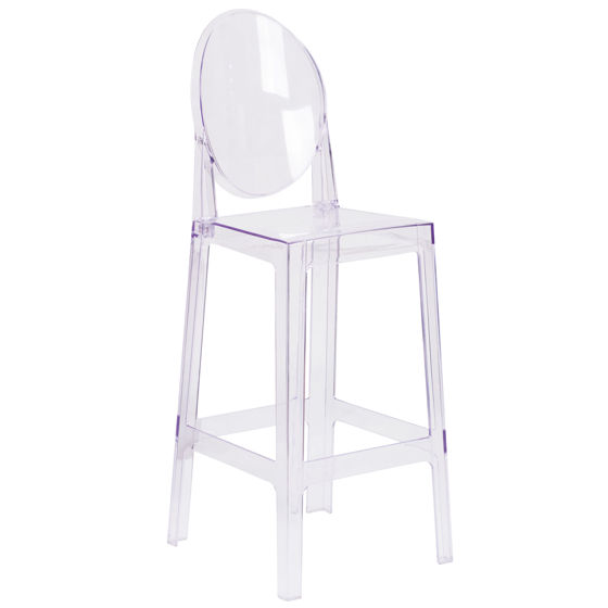 Ghost Barstool with Oval Back in Transparent Crystal OW-GHOSTBACK-29-GG