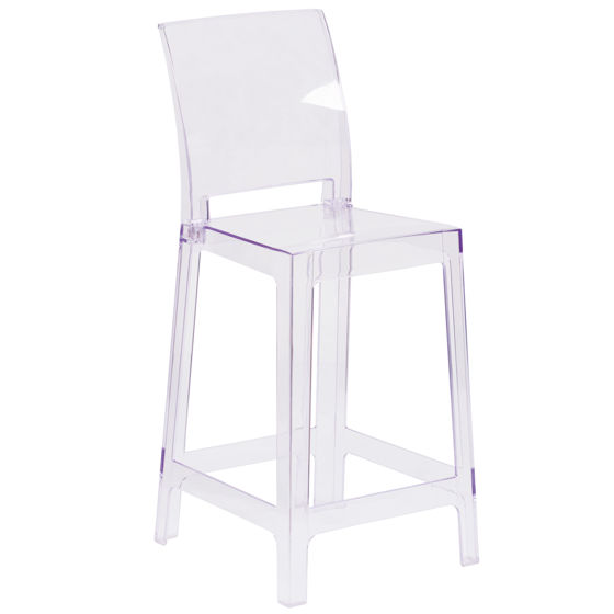 Ghost Counter Stool with Square Back in Transparent Crystal OW-SQUAREBACK-24-GG