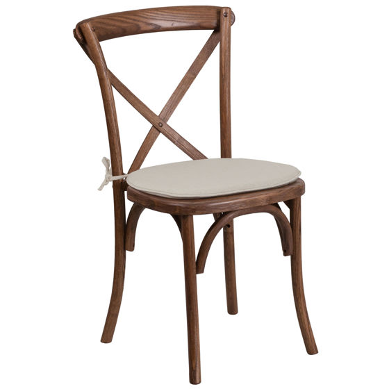 HERCULES Series Stackable Pecan Wood Cross Back Chair with Cushion XU-X-PEC-NTC-GG