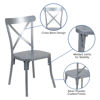 Metal Cross Back Dining Chair - Distressed Rustic Silver Finish-Multi-Use Chair XU-DG-60699-S-D-GG