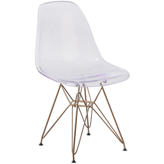 Elon Series Ghost Chair with Gold Metal Base FH-130-CPC1-GG