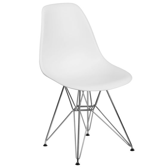 Elon Series White Plastic Chair with Chrome Base FH-130-CPP1-WH-GG