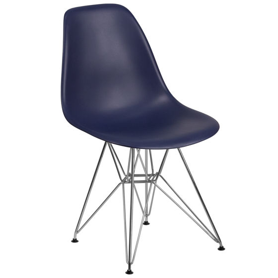 Elon Series Navy Plastic Chair with Chrome Base FH-130-CPP1-NY-GG