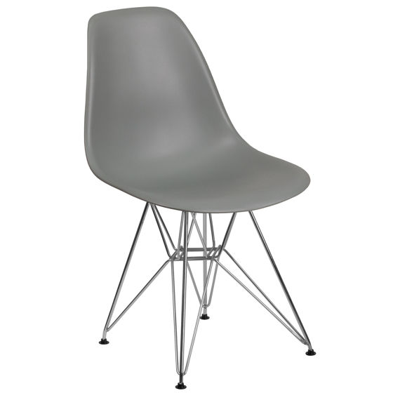 Elon Series Moss Gray Plastic Chair with Chrome Base FH-130-CPP1-GY-GG