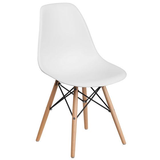 Elon Series White Plastic Chair with Wooden Legs FH-130-DPP-WH-GG