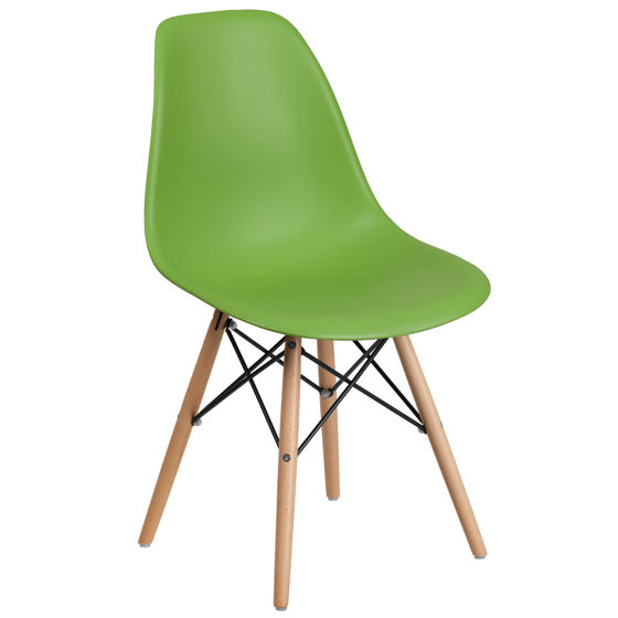 Elon Series Green Plastic Chair with Wooden Legs FH-130-DPP-GN-GG