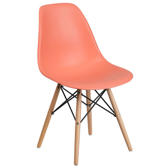 Elon Series Peach Plastic Chair with Wooden Legs FH-130-DPP-PE-GG