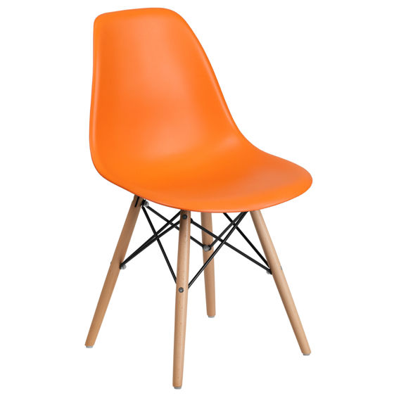Elon Series Orange Plastic Chair with Wooden Legs FH-130-DPP-OR-GG