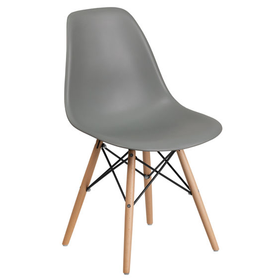 Elon Series Moss Gray Plastic Chair with Wooden Legs FH-130-DPP-GY-GG