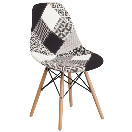Elon Series Turin Patchwork Fabric Chair with Wooden Legs FH-130-DCV1-PK4-GG