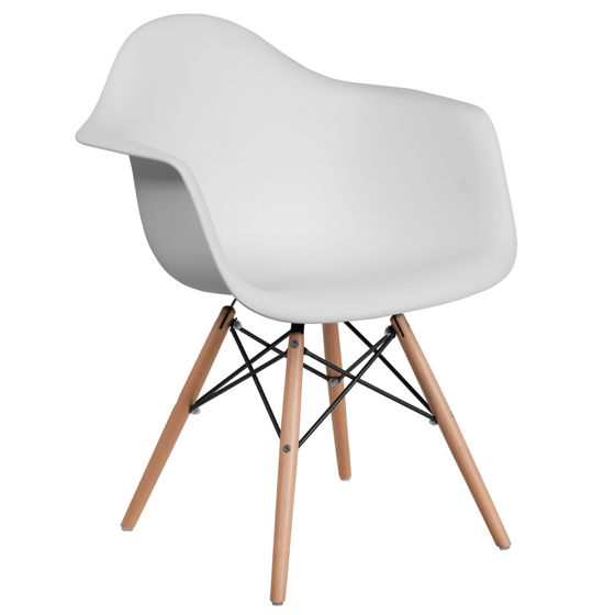 Alonza Series White Plastic Chair with Wooden Legs FH-132-DPP-WH-GG