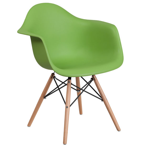 Alonza Series Green Plastic Chair with Wooden Legs FH-132-DPP-GN-GG