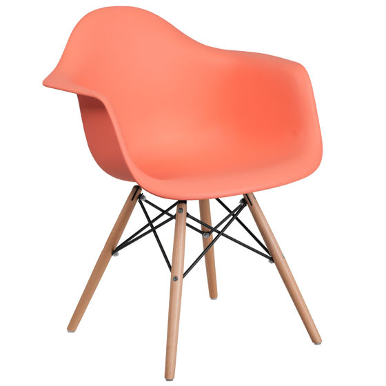 Alonza Series Peach Plastic Chair with Wooden Legs FH-132-DPP-PE-GG