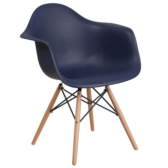 Alonza Series Navy Plastic Chair with Wooden Legs FH-132-DPP-NY-GG