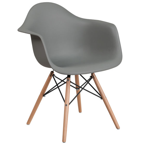 Alonza Series Moss Gray Plastic Chair with Wooden Legs FH-132-DPP-GY-GG