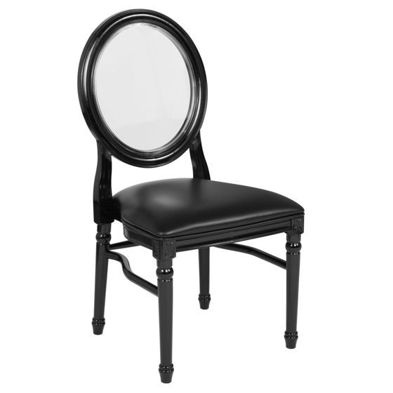 HERCULES Series 900 lb. Capacity King Louis Chair with Transparent Back, Black Vinyl Seat and Black Frame LE-B-B-C-MON-GG