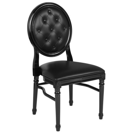 HERCULES Series 900 lb. Capacity King Louis Chair with Tufted Back, Black Vinyl Seat and Black Frame LE-B-B-T-MON-GG