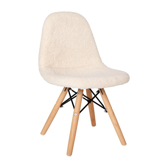 Zula Kid's Modern Padded Armless Faux Sherpa Accent Chairs with Beechwood Legs in Off-White DL-DA2018-2-W-GG