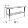 Stainless Steel 18 Gauge Prep and Work Table with Undershelf - NSF Certified - 60"W x 24"D x 34.5"H NH-WT-2460-GG