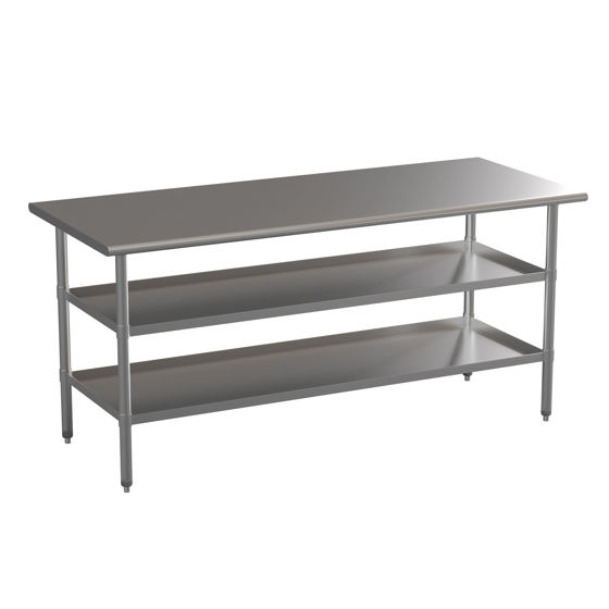 Stainless Steel 18 Gauge Work Table with 2 Undershelves - 72"W x 30"D x 34.5"H, NSF NH-WT-GU-3072-GG