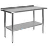 Stainless Steel 18 Gauge Prep and Work Table with 1.5" Backsplash and Undershelf - NSF Certified - 48"W x 24"D x 36"H NH-WT-2448BSP-GG