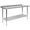 Stainless Steel 18 Gauge Prep and Work Table with 1.5" Backsplash and Undershelf - NSF Certified - 60"W x 24"D x 36"H NH-WT-2460BSP-GG