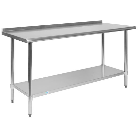 Stainless Steel 18 Gauge Prep and Work Table with 1.5" Backsplash and Undershelf - NSF Certified - 60"W x 24"D x 36"H NH-WT-2460BSP-GG