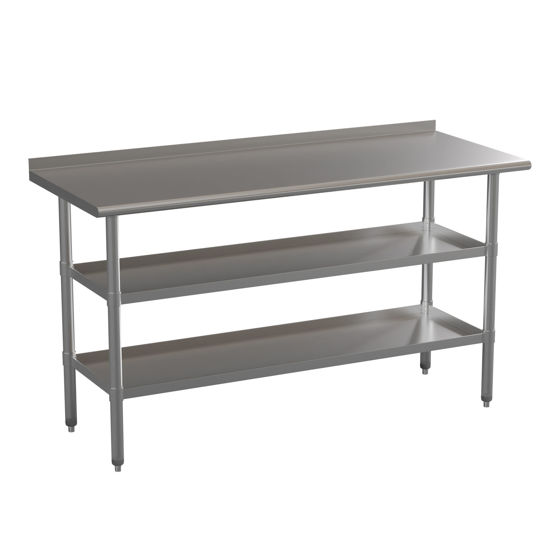 Stainless Steel 18 Gauge Work Table with 1.5" Backsplash and 2 Undershelves - 60"W x 24"D x 36"H, NSF NH-WT-GU-2460BSP-GG