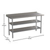 Stainless Steel 18 Gauge Work Table with 1.5" Backsplash and 2 Undershelves - 60"W x 24"D x 36"H, NSF NH-WT-GU-2460BSP-GG